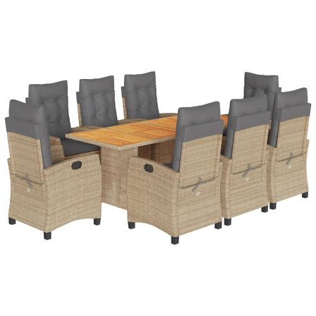 Ensemble à manger de jardin et coussins 9 pcs mélange beige