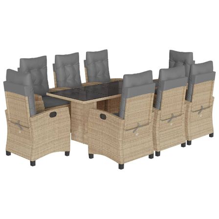 Ensemble à manger de jardin et coussins 9 pcs mélange beige