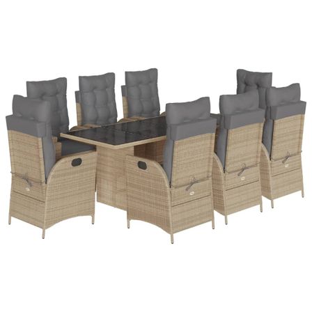 Ensemble à manger de jardin et coussins 9 pcs mélange beige