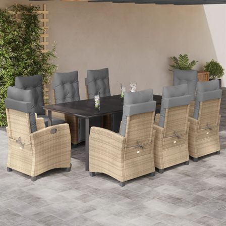 Ensemble à manger de jardin et coussins 9 pcs mélange beige