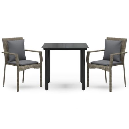 Ensemble à manger jardin 3pcs avec coussins noir et gris