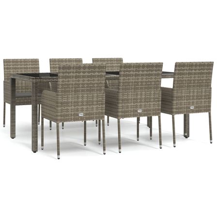 Ensemble à manger jardin et coussins 7 pcs gris rotin
