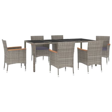 Ensemble à manger jardin et coussins 7 pcs gris rotin