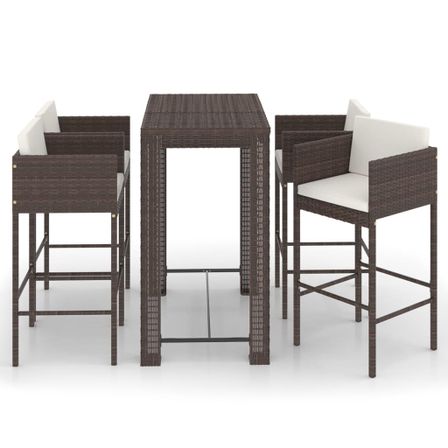 Ensemble bar de jardin 5 pcs et coussins Résine tressée Marron 3