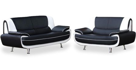 Ensemble canapé 3 et 2 places simili cuir noir et blanc Sorel