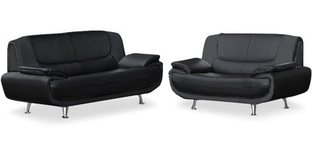 Ensemble canapé 3 et 2 places simili cuir noir Sorel