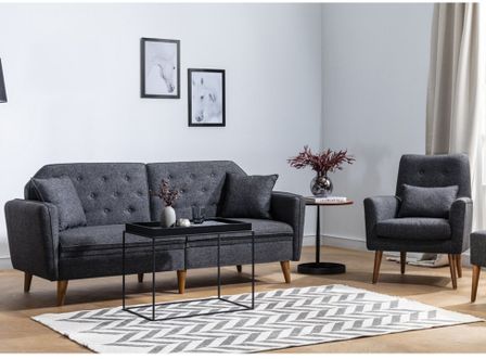 Ensemble Canapé 3 places convertible et 1 fauteuil tissu anthracite Touka