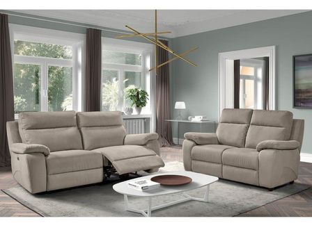 Ensemble canapé 3 places de relaxation électrique et 2 places fixe microfibre gris Brako