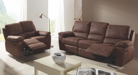 Ensemble Canapé de relaxation 2 et 3 places Manuel Cuir Marron avec surpiqûre Duck