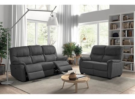 Ensemble canapé de relaxation 3 places électrique et 2 places fixe gris foncé Palerma