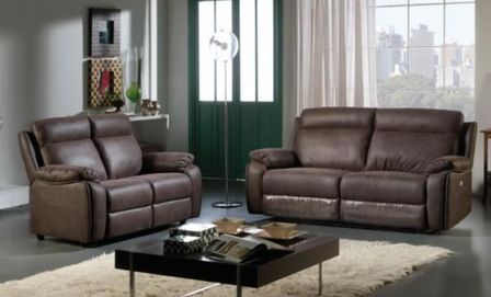 Ensemble canapé de relaxation 3 places électrique et 2 places fixe Microfibre Marron Rick