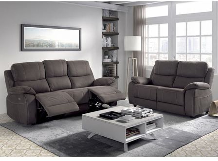 Ensemble canapé de relaxation électrique 3 places et 2 places fixe microfibre marron Brasko