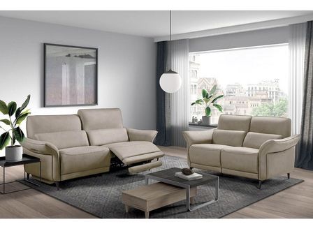 Ensemble canapé de relaxation électrique 3 places et 2 places fixe nubuck beige Arona