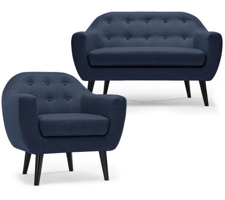 Ensemble canapé et fauteuil 2+1 places tissu bleu Fidelio