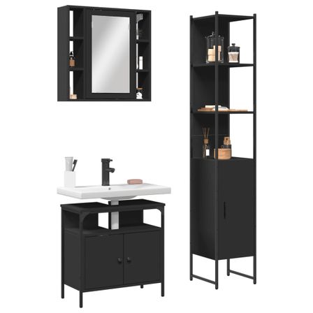 Ensemble d'armoires salle de bain 3 pcs noir bois d'ingénierie