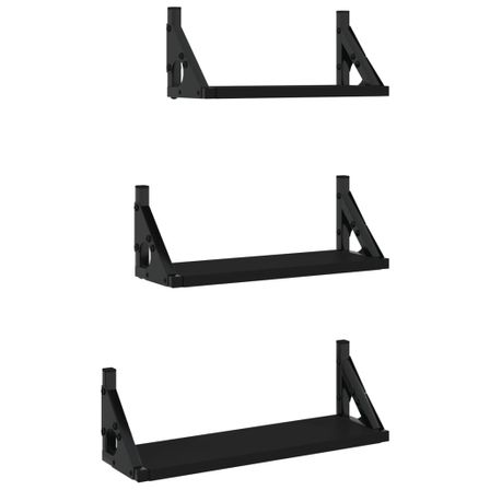 Ensemble d'étagères murales 3 pcs noir bois d'ingénierie