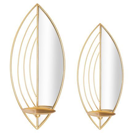 Ensemble de 2 porte-bougies muraux en forme de feuille, 18 x 13 x 41 cm - 15 x 13 x 35 cm