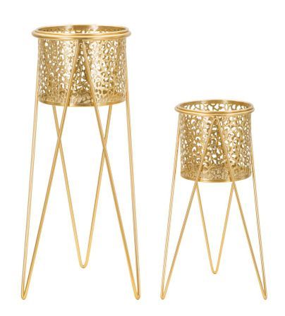 Ensemble de 2 porte-vases dorés 21x20x46-18x18x32 cm
