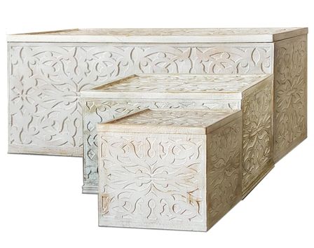 Ensemble de 3 coffres de rangement bois blanc et doré Antha