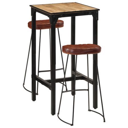 Ensemble de bar 3 pcs bois de manguier brut massif et métal