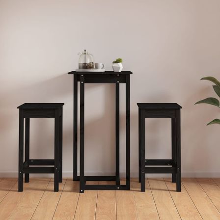 Ensemble de bar 3 pcs Noir Bois de pin massif
