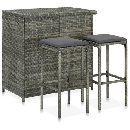Ensemble de bar 3 pcs Résine tressée Gris 2