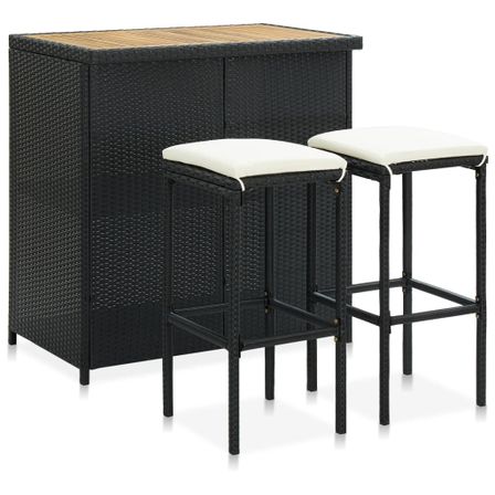 Ensemble de bar 3 pcs Résine tressée Noir 2