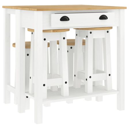 Ensemble de bar 5 pcs Blanc Bois de pin massif