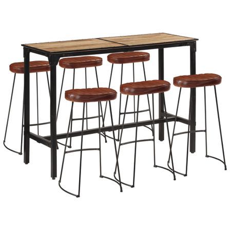 Ensemble de bar 7 pcs bois de manguier brut massif et métal