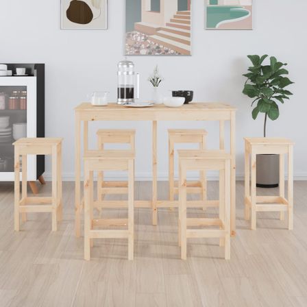 Ensemble de bar 7 pcs Bois de pin massif