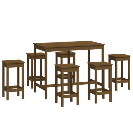 Ensemble de bar 7 pcs Marron miel Bois de pin massif