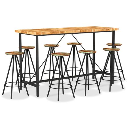 Ensemble de bar 9 pcs Bois d'acacia et de récupération massif
