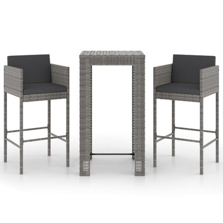 Ensemble de bar de jardin 3 pcs et coussins Résine tressée Gris 8