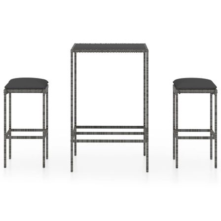 Ensemble de bar de jardin 3 pcs et coussins Résine tressée Gris 6