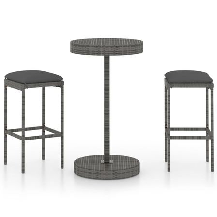 Ensemble de bar de jardin 3 pcs et coussins Résine tressée Gris 3