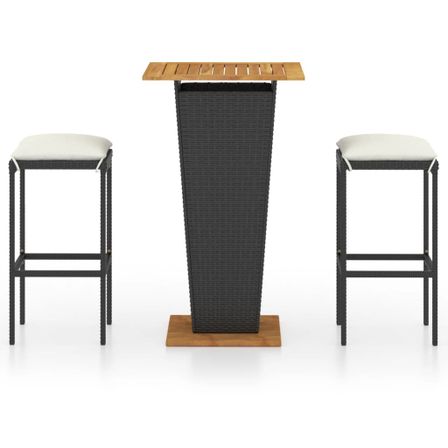 Ensemble de bar de jardin 3 pcs et coussins Résine tressée Noir 8