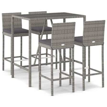 Ensemble de bar de jardin 5 pcs avec coussins gris poly rotin