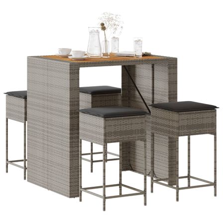 Ensemble de bar de jardin 5 pcs avec coussins gris poly rotin
