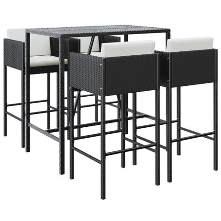 Ensemble de bar de jardin 5 pcs avec coussins noir poly rotin