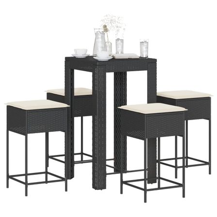 Ensemble de bar de jardin 5 pcs avec coussins noir poly rotin