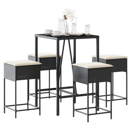 Ensemble de bar de jardin 5 pcs avec coussins noir poly rotin