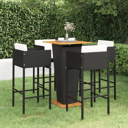 Ensemble de bar de jardin 5 pcs et coussins Résine tressée Noir 17