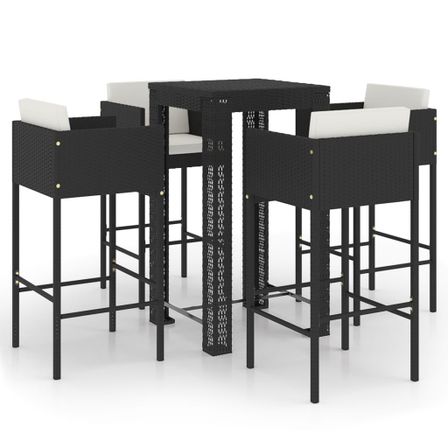 Ensemble de bar de jardin 5 pcs et coussins Résine tressée Noir 15