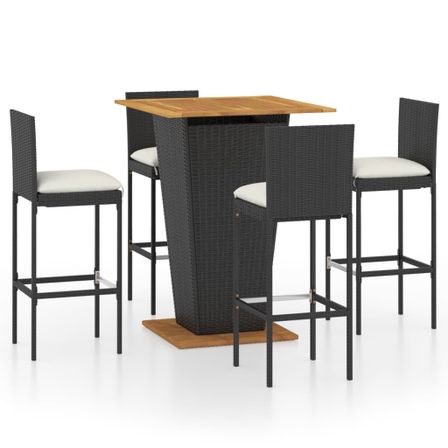 Ensemble de bar de jardin 5 pcs et coussins Résine tressée Noir 12