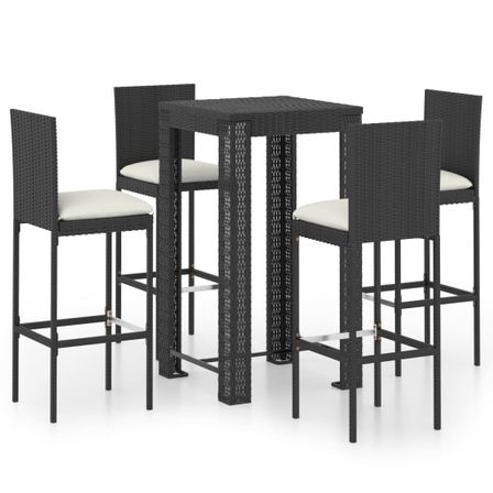 Ensemble de bar de jardin 5 pcs et coussins Résine tressée Noir 3
