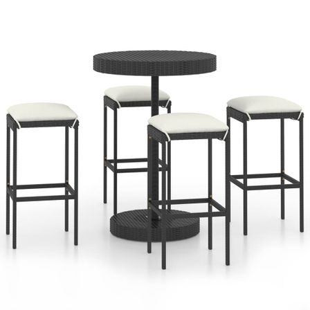 Ensemble de bar de jardin 5 pcs et coussins Résine tressée Noir 5