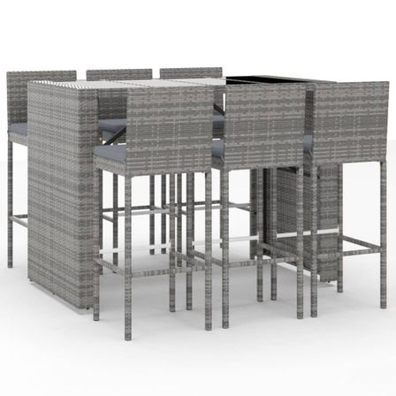 Ensemble de bar de jardin 7 pcs avec coussins gris poly rotin