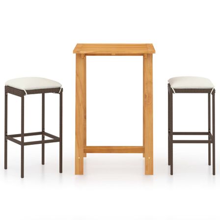 Ensemble de bar de jardin avec coussins 3 pcs Marron 2