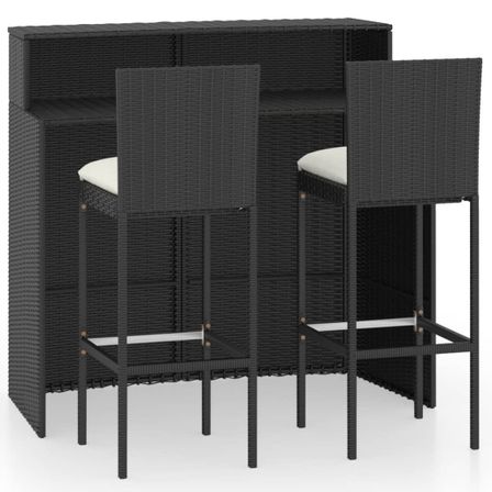 Ensemble de bar de jardin avec coussins 3 pcs Noir 6