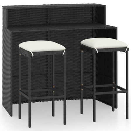 Ensemble de bar de jardin avec coussins 3 pcs Noir 3